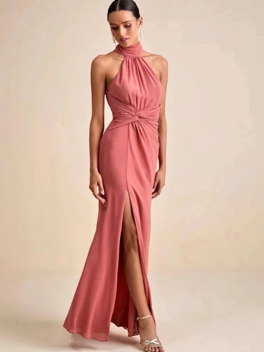 Lulus Lavinia Rusty Rose Mock Neck Backless Maxi Dress Backless Maxi Dress in